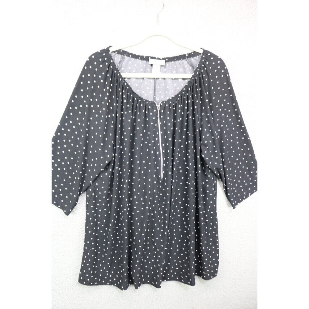 Catherine's 3/4 Sleeve Zip Front Silky Top-Size OX or 14/16W